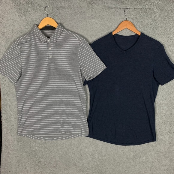 Lululemon Polo Shirt‎ & T-Shirt Mens Medium Gray Navy Short Sleeve Golf Lot of 2